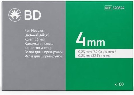 سرسوزن قلم انسولین بی دی( BD) گیج 32 و طول 4 میلی متر (بسته ۱۰۰ عددی)